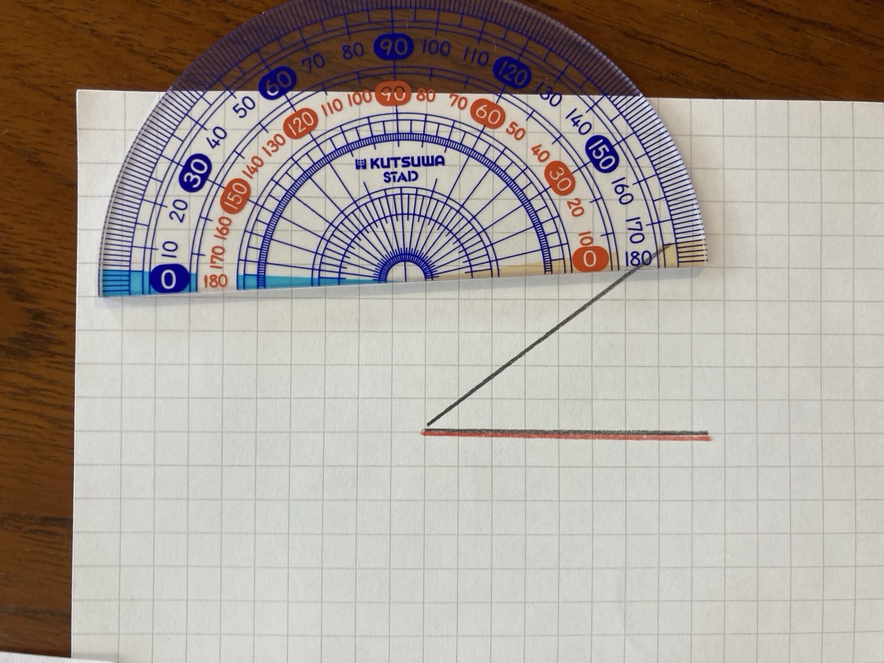 分度器と合わせる箇所と同じ色を，角を作る辺にいれた。
