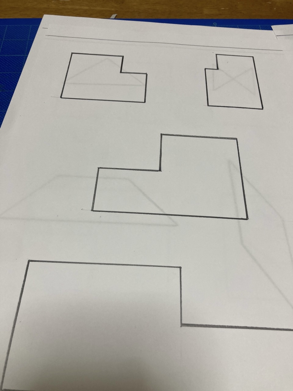 太枠線で作成されたL字型などの複合図形面積プリント試作