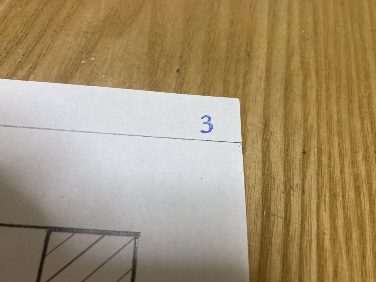プリント右上に青色インクで「3」とスタンプされたページ番号